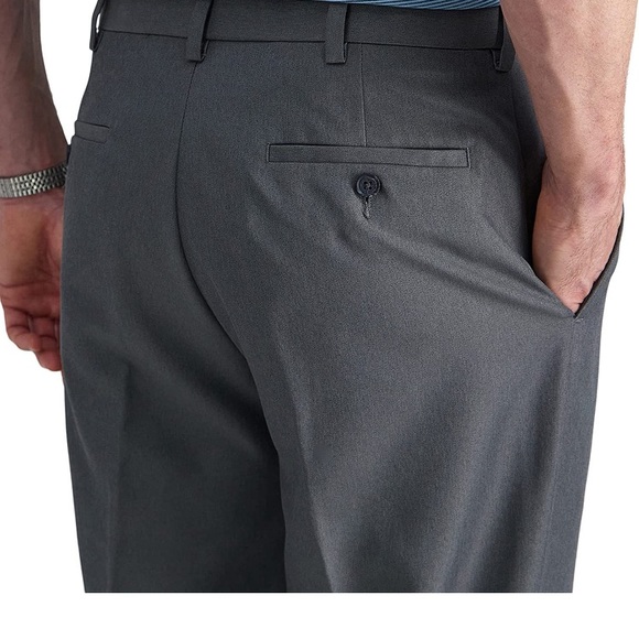 (1576) Haggar Men's Cool 18 Stria Hidden Expandable Waistband Pants 42 W 30 L - Picture 3 of 9
